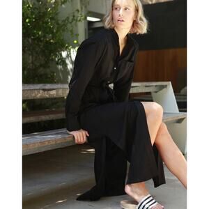 Cali Dreaming Button Front Dress Black Organic Cotton Small Maxi Cover Up